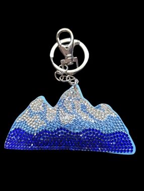 Rhinestone Mountain Bag Charm Keychain - Blue & Silver